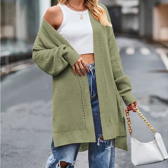 Long Sleeve Waffle-Knit Cardigan - Picture 8 of 16